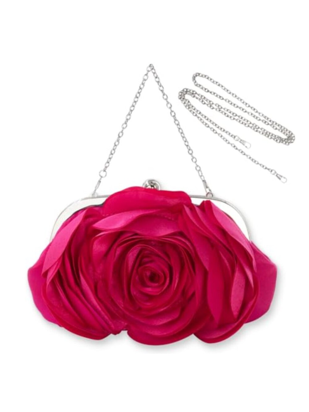 Satin Floral Evening Clutch with Detachable Chain for Wedding Party